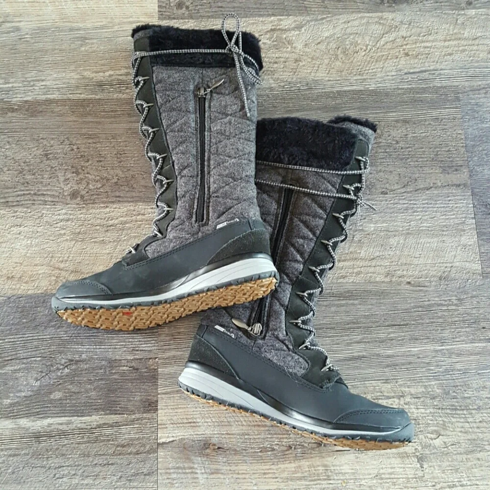 Salomon Lace Up Winter Boots Women US 5.5 Black Gray Zipper Durable